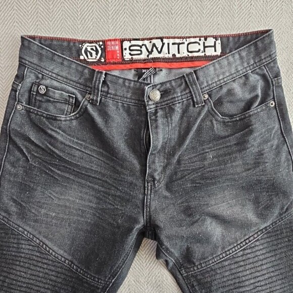 Switch Premium Denim Jeans Men's Size 34x25 Black Moto Bikercore Citywear - Picture 6 of 11